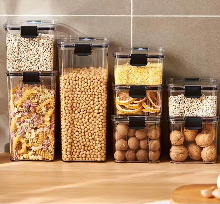 5Pcs Sealed Jars Kitchen Grain Storage Organizer Large Tank Plastic Moisture-proof Storage Box Household Seasoning Jars Set