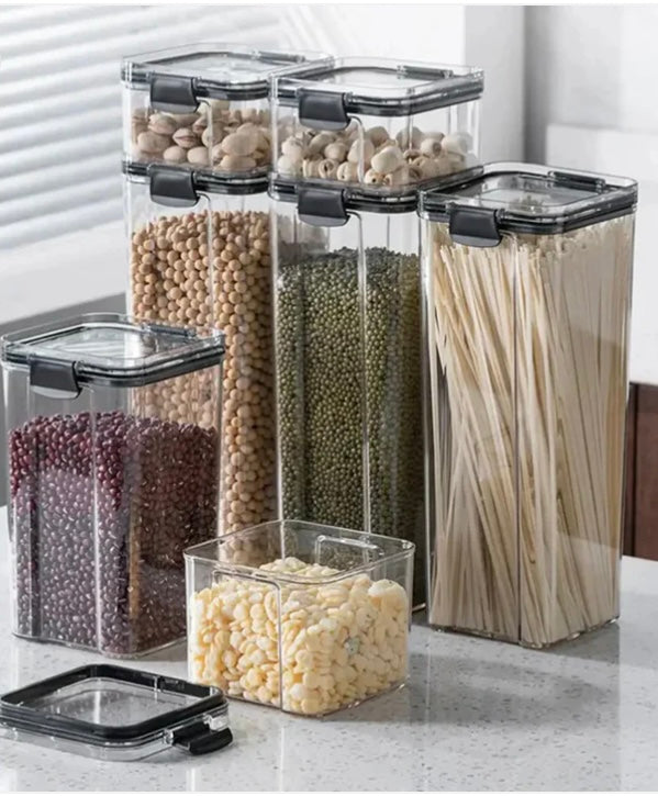 5Pcs Sealed Jars Kitchen Grain Storage Organizer Large Tank Plastic Moisture-proof Storage Box Household Seasoning Jars Set
